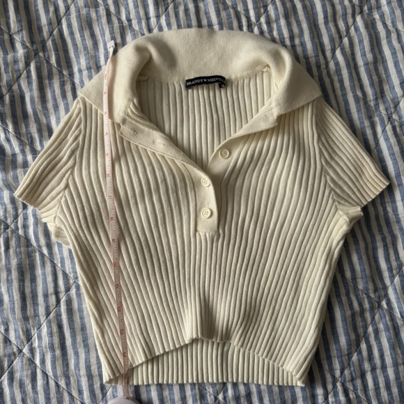 Cream Ribbed Cropped Polo - Picture 6 of 6